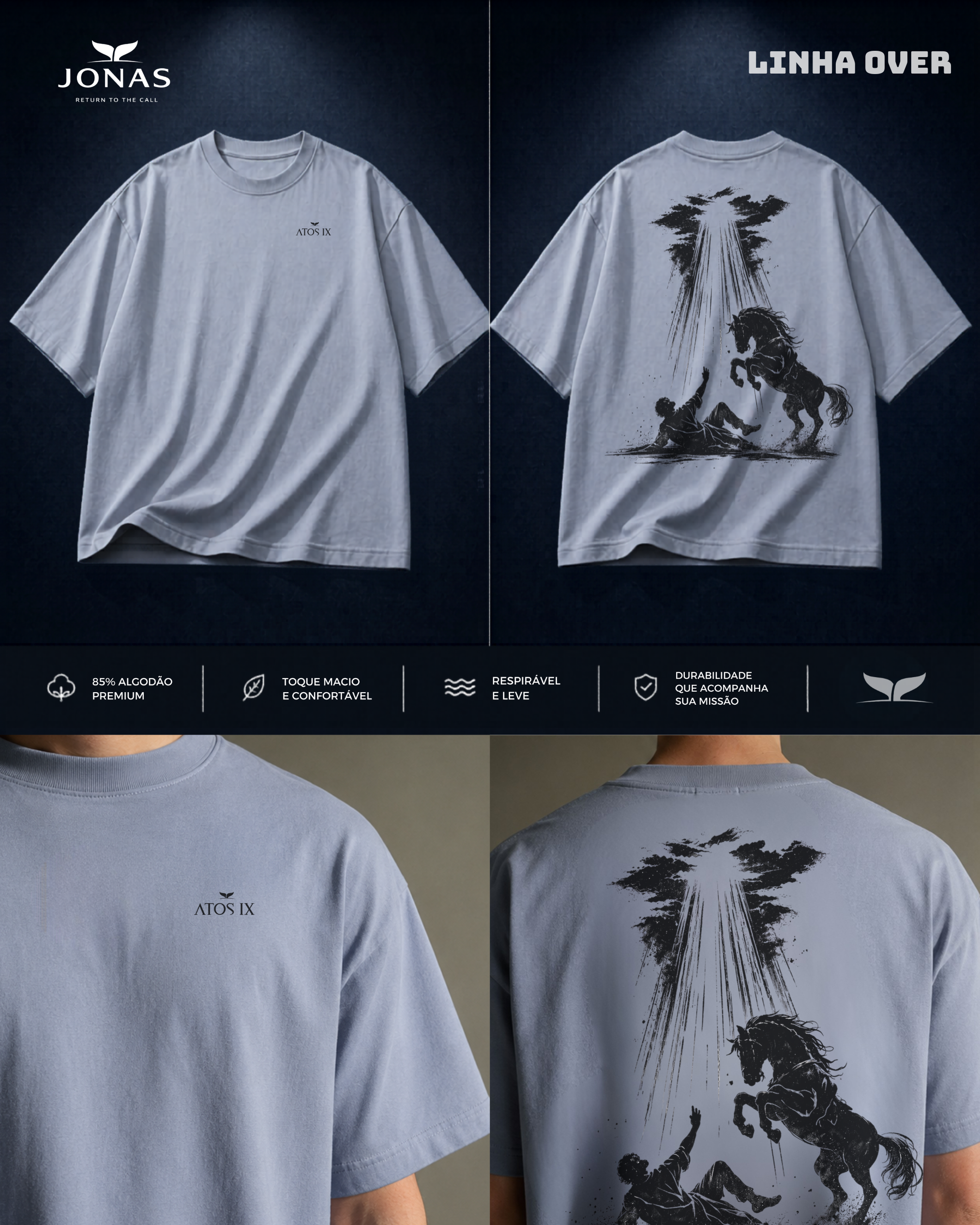 Camiseta Over — Atos IX Cinza Azulado