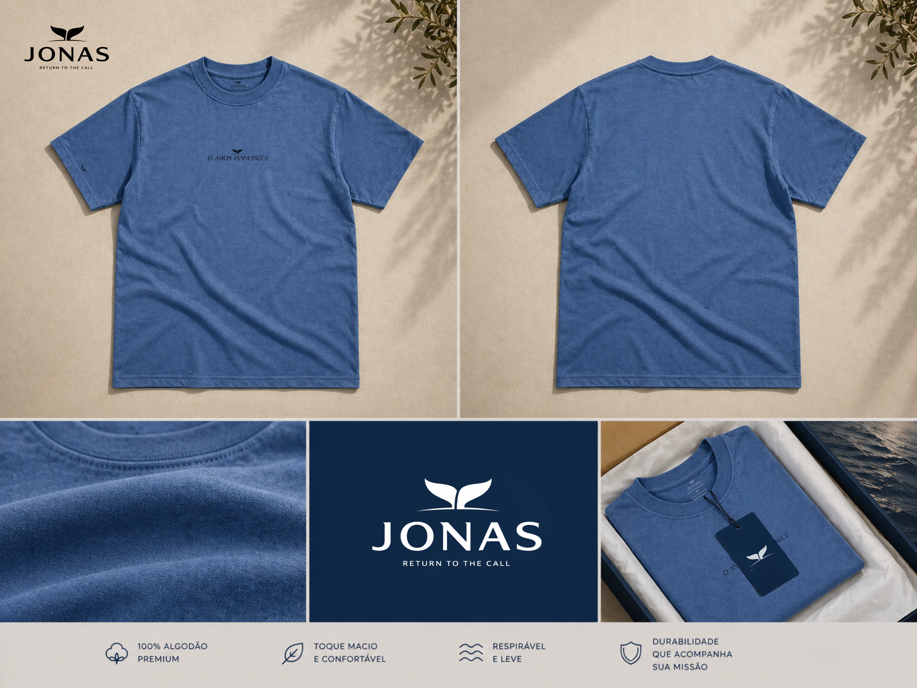 Camiseta Essential “O Amor Permanece” – Azul Envelhecido