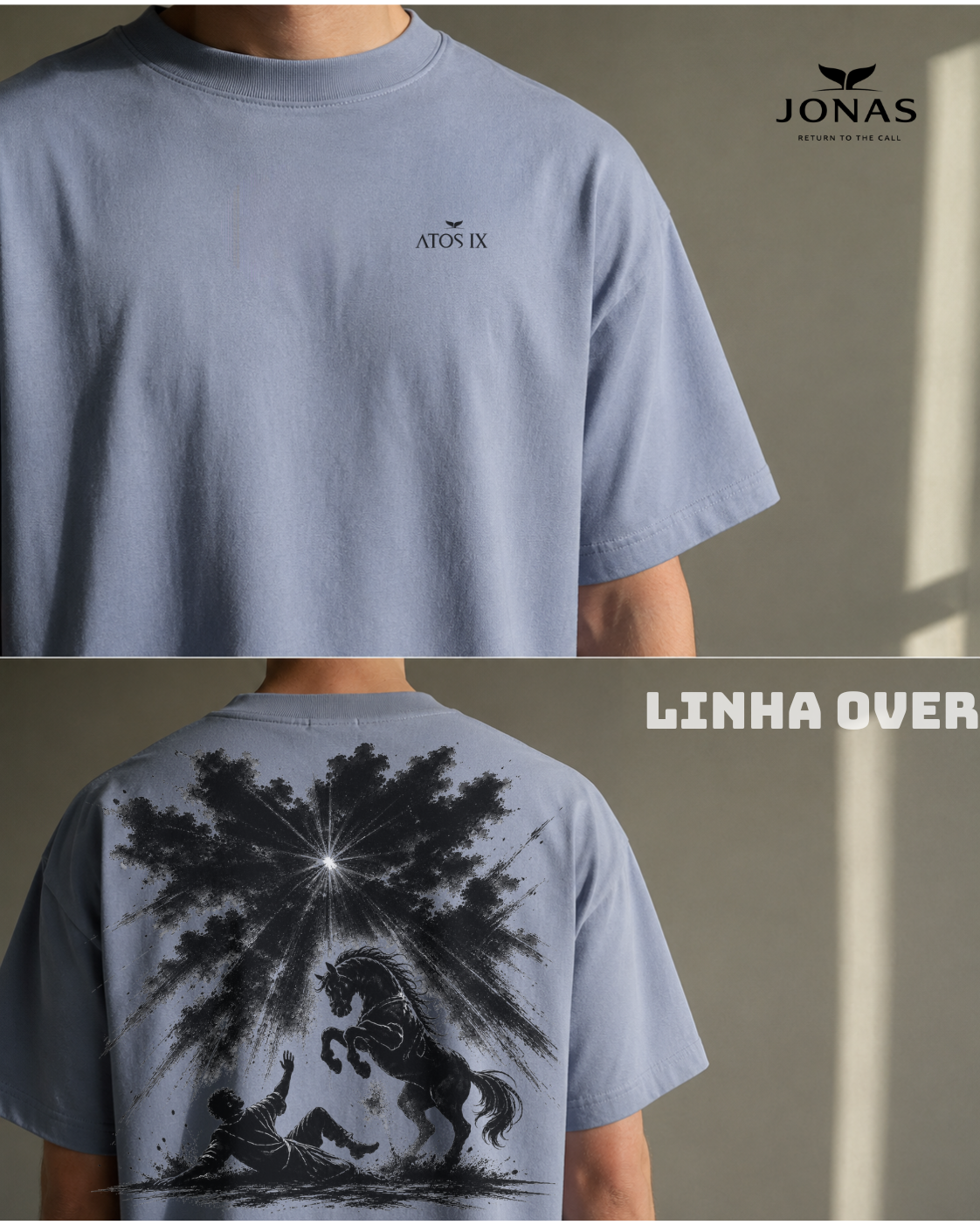 Camiseta Over — Atos IX Cinza Azulado