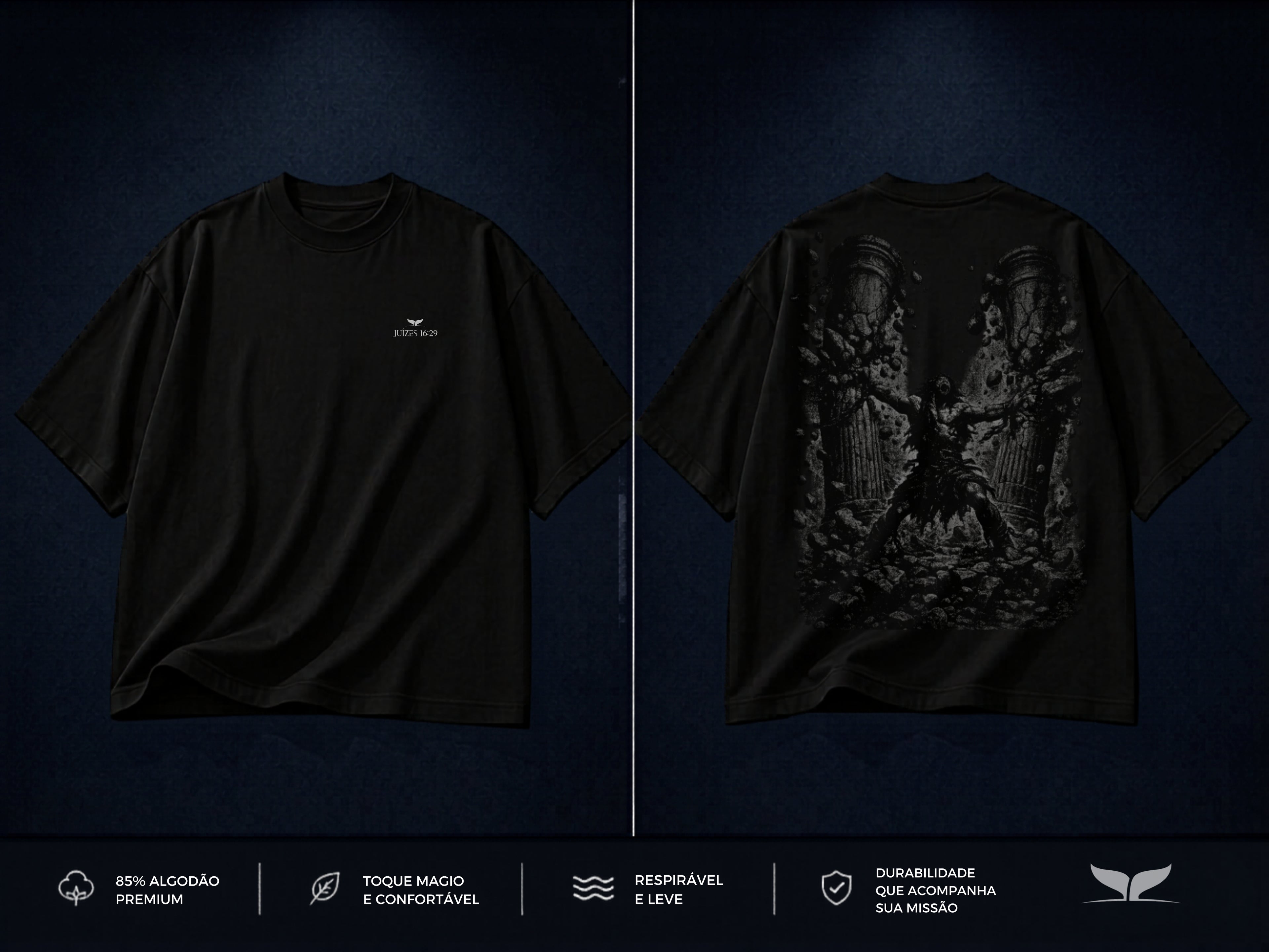 Camiseta Over — Juízes 16:29 Preto