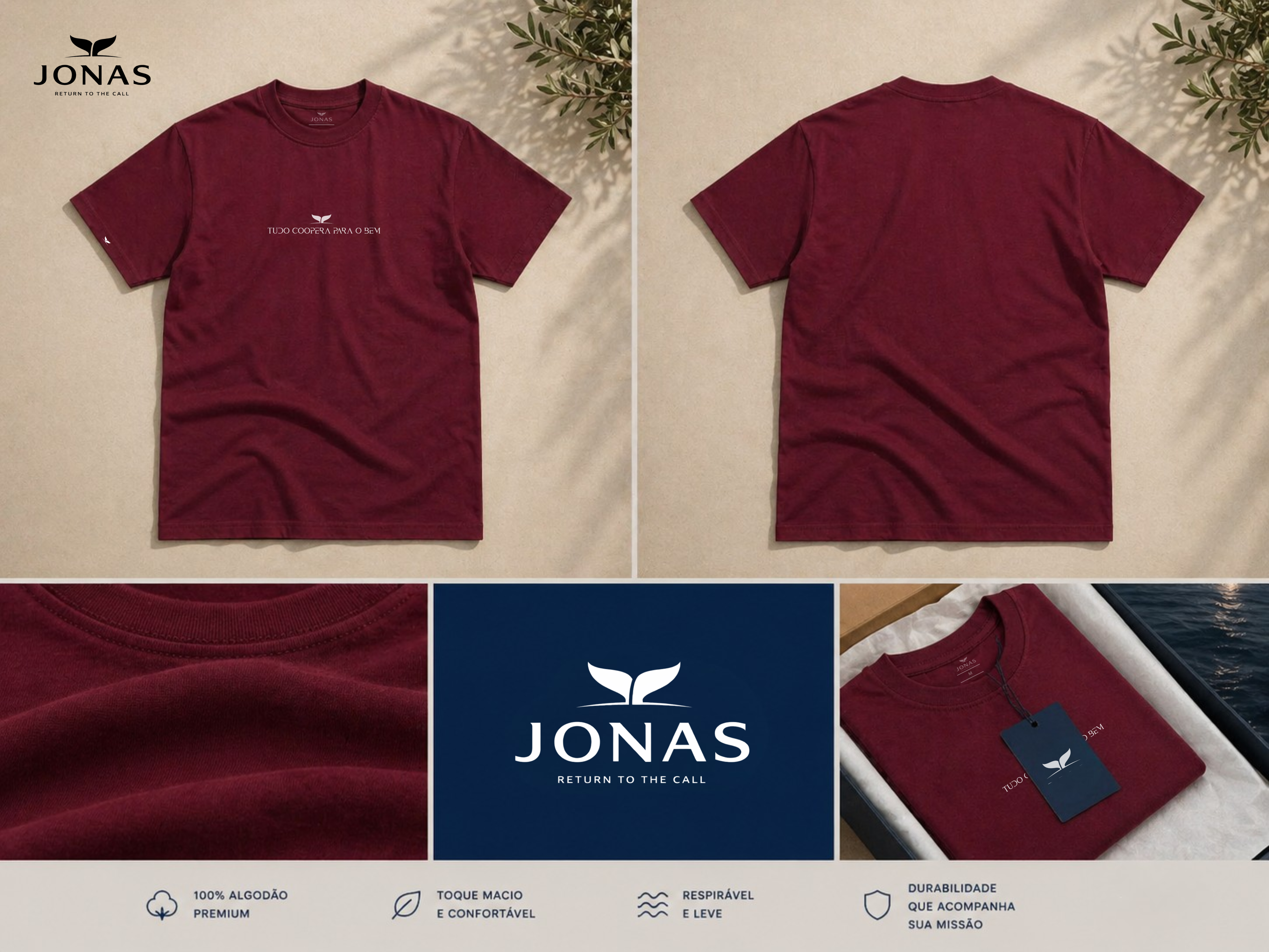 Camiseta Essential “Tudo Coopera Para o Bem ” – Bordô