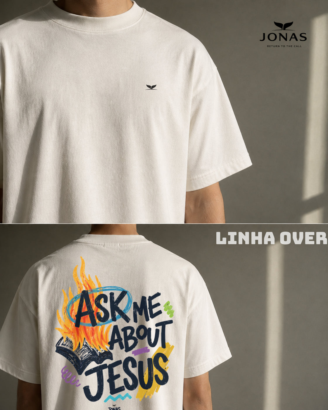 Camiseta Over - Ask Me About - Off White