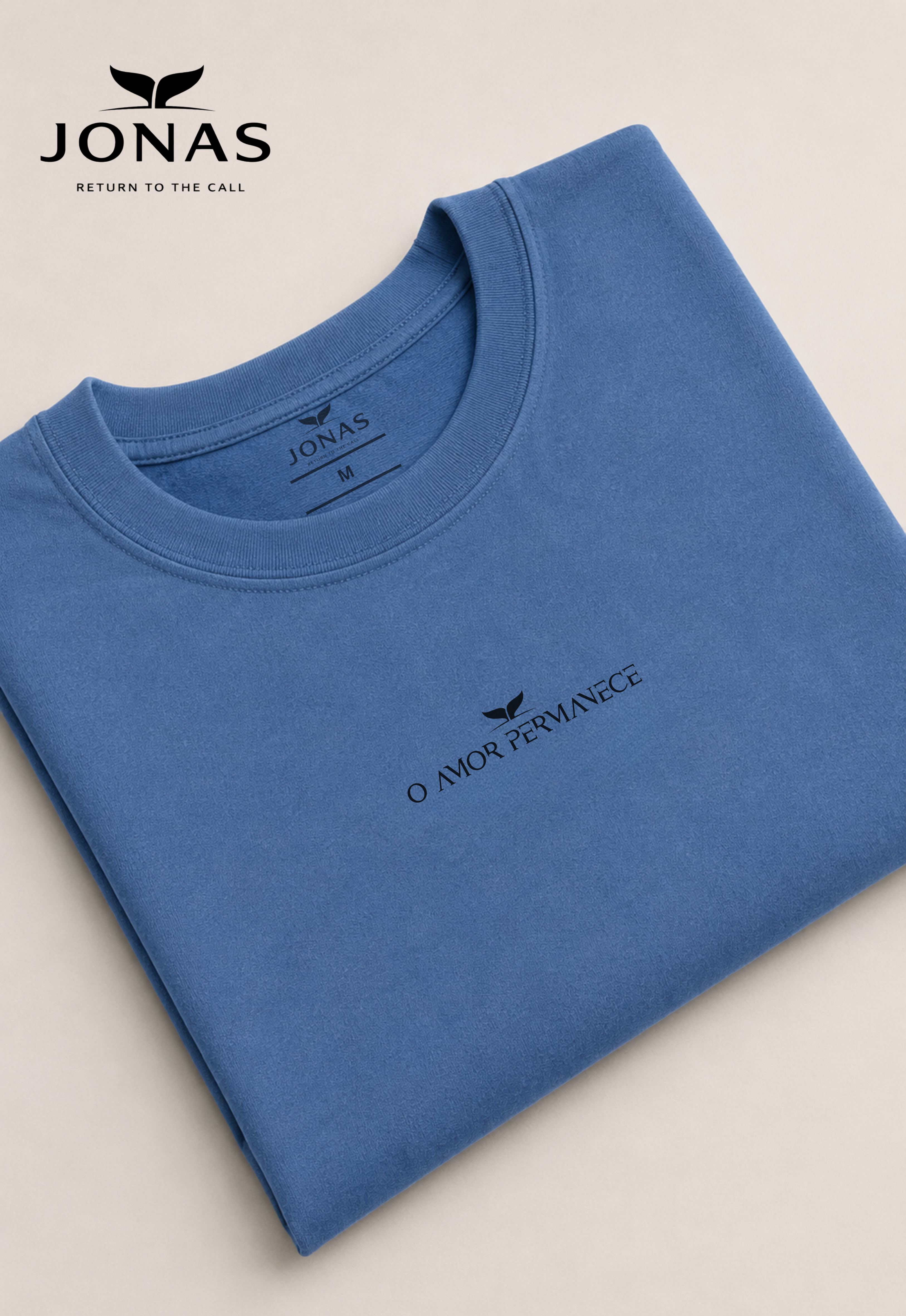Camiseta Essential “O Amor Permanece” – Azul Envelhecido