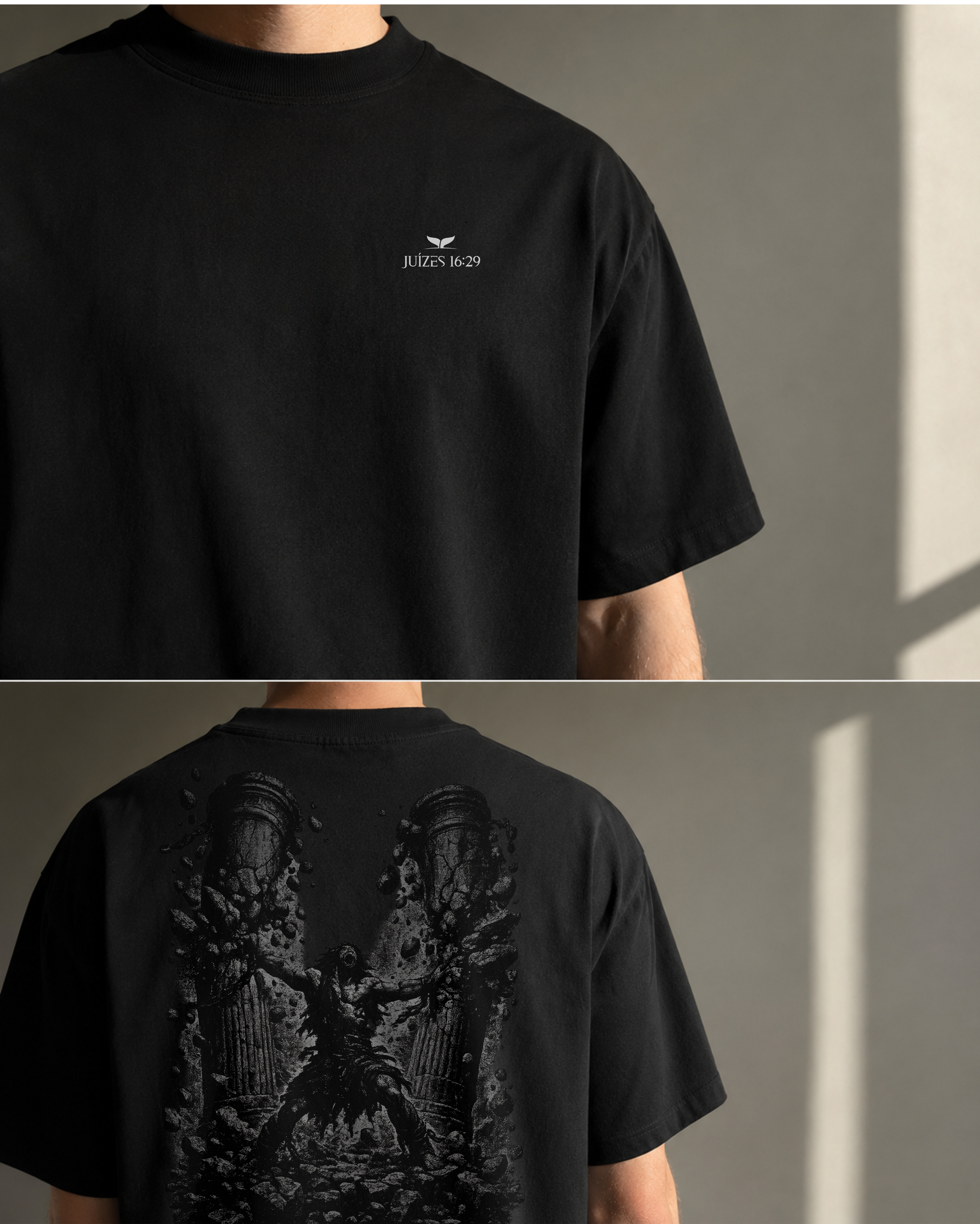 Camiseta Over — Juízes 16:29 Preto